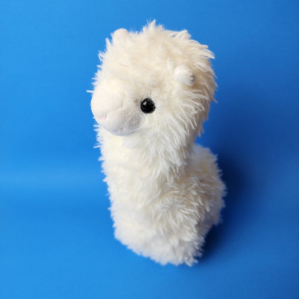 Ivory Llama Alpaca Plush 11" Stuffed Animal with Pink Swirl on Side